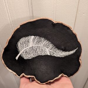 Nighttime feather hand drawn on bracket fungus